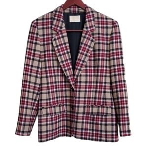 Vintage Pendleton Wool Blazer Tartan Plaid Tan Red Black White Size 10